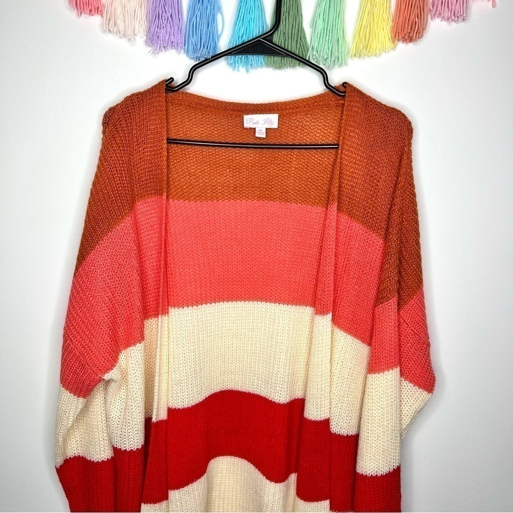 Pink Lily Boutique Colorblock Chunky Stripe Knitted Tunic Length Long Cardigan - Picture 12 of 15